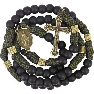 Antique Bronze Paracord Rosary Necklace Black Matte 21" Prayer Beads